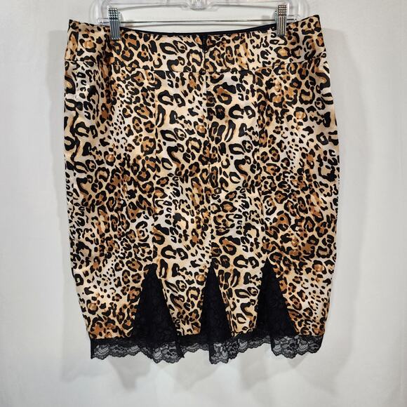 Robertson Los Angeles satin animal print reversable lace trim skirt womans sz 14 - Picture 4 of 11
